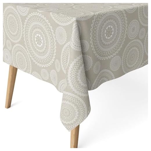 ECOMMERC3 | Tovaglia antimacchia per tavolo rettangolare dimensioni 100x140 cm | Tovaglia resinata antimacchia, ultra morbida, impermeabile, MANDALA BEIGE