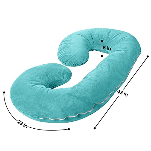 Image of C-Shaped Sleeping Pregnancy Pillow| Removable Washable Velvet Cover with Zipper| PregnoCare Fibres| Maternity, Nursing| Full Body Soft Support Bump, Head, Back, Shoulder, Hips, Legs & Belly (Sky Blue)