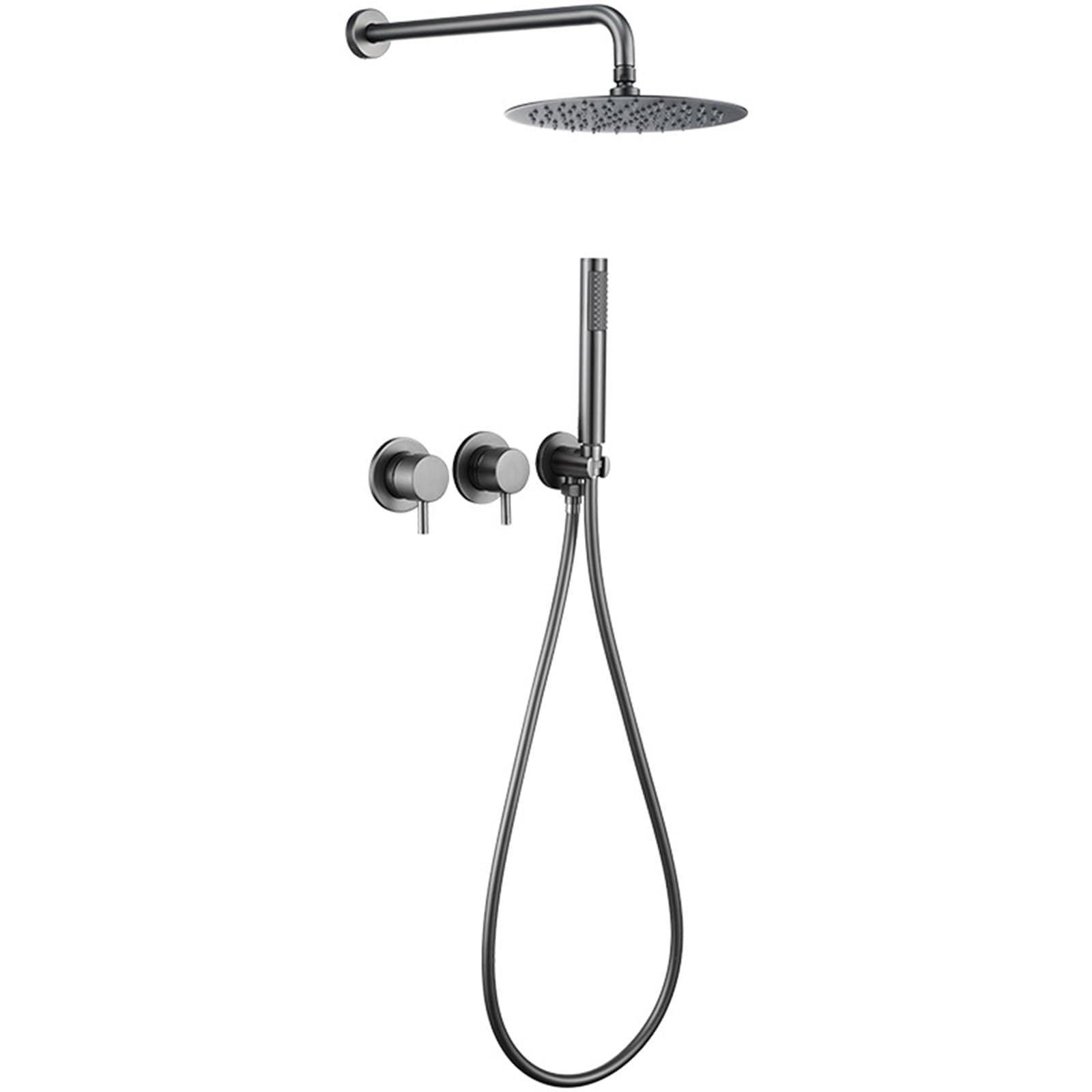 JYBNBBE Concealed Shower Mixer Taps Wall Mounted Hot and Cold Brass 2 Functions G1/2 Connection Rainfall Shower Head and Hose Set Black (Grey A)