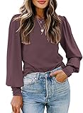 Puff Sleeve Blouses for Women Business Casual Simple Plain Fall Fashion Tops (Z-Purple,L)