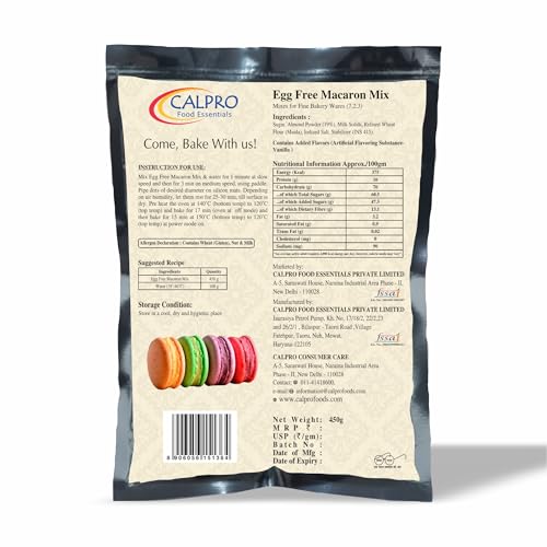 Image of Calpro Egg-Free Macaron Mix - 450G French Macarons, Made with Whey Protein Milk Solid & California Almond Powder, Taste Of Almonds! 100% Vegetarian! Chewy-And-Crusty !Quick and Easy bake