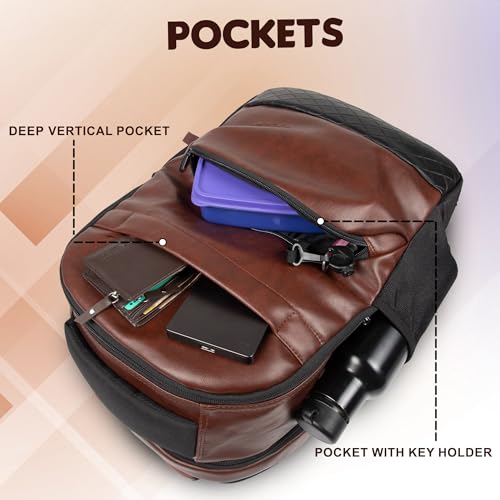 F Gear Luxur V2 27L Office Laptop Backpack with raincover, USB Charging Port, Fits 17" Laptop Artificial Leather Water resistant lightweight Gifts for Men Women Adults, College/Over Nighter