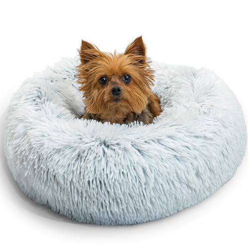 Image of Best Friends by Sheri The Original Calming Donut Dog Bed for Extra-Small Dogs up to 10 lbs, Shag Faux Fur, Frost Gray, 18 inch x 18 inch