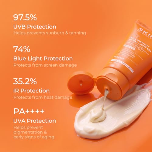 Image of SKINQ SPF 50+ Detan Sunscreen Gel | Tan Reduction, No White Cast | 97.5% UVB Protection | With Vitamin C | Lightweight, Non-Greasy | Normal, Dry & Sensitive Skin | Made by Dermat | 45ml (Pack of 2)