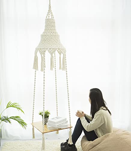 Amdermi Macrame Hanging Shelf Hanging Rope Shelf Indoor With Boho Lamp Shade Floating Square Shelves Decorative Shelf Table Holder Planter Display Rack Boho Home Decor. Ceiling Mount Rope Shelf #TOP1
