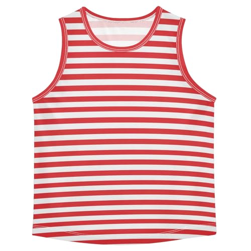 Red with White Stripes Pattern Boys Tank Top Sleeveless Quick Dry Athletic T-Shirts 3-10T