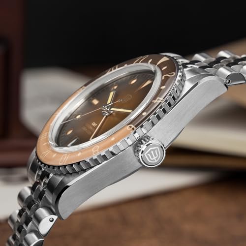 Image of watchdives GMT Watches for Men, WD6542 Men Watch NH34 Automatic Wristwatch 38mm Bubble Domed Sapphire Crystal Watches 100M Waterproof Watch
