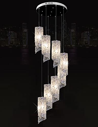 Plafonnier suspension longue cristal argenté grand couloir hauteur