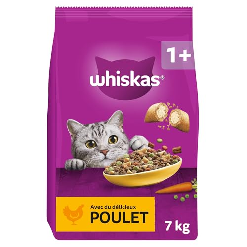 WHISKAS Croquettes Chat Adulte 1 An +, Sac de 7 kg, Au Poulet, Nourriture Chat Sèche Complète et Équilibrée, Croquettes chat-image