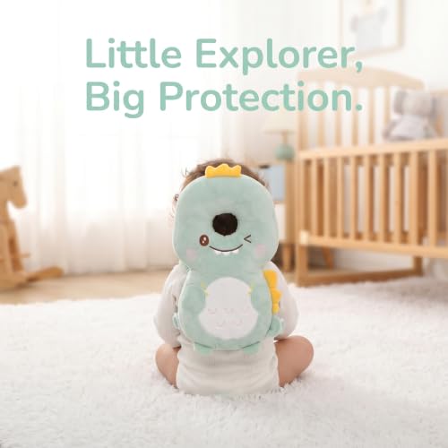 Image of Baby Head Protector Backpack - Soft & Lightweight Fall Cushion Backpack for Toddlers Walking and Crawling (Dark Green Dinosaur)