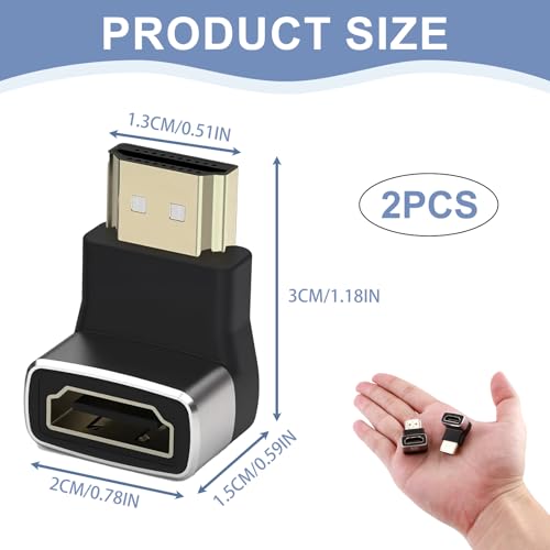 MxyVrix 2 Piezas Adaptador HDMI en Ángulo Recto 8K, Conector HDMI Macho a Hembra 2.1, Adapatador HDMI con Ángulo de 90 y 270 Grados Macho a Hembra Compatible con 8K@60Hz, 4K@120Hz para TV, Portátil - imagen 2