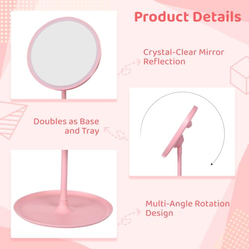 Set de 6 espejos de maquillaje rosados redondos portátiles miniatura 4
