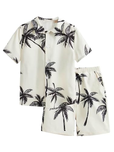 Image of Verdusa Boy's 2 Piece Outfits Summer Hawaiian Vacation Beach Button Down Shirt and Shorts Going Out Sets