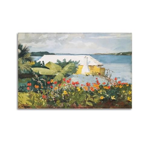 KANGZENG Winslow Homer Painter Works (giardino fiorito e bermuda bermuda) stampa artistica da parete su tela decorativa per la casa 20 x 30 cm