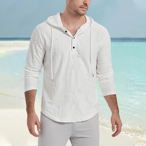 Men's Linen Shirts with Hooded Long Sleeve Casual Summer Beach Hippie Shirt Lightweight Quick Dry Athletic Tee Top2