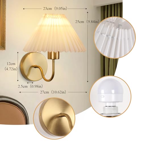 Image of ADISUN Wall Sconces Sets of 2 RGB Battery Operated Wall Sconces for Bedroom Dresser Classic Golden Wall Lamp with Remote for Living Room Bathroom Dining Room Corridor Staircase (4 Bulbs Included)