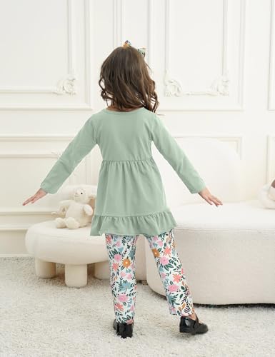 Image of Toddler Girl Clothes Long Sleeve Ruffle Dress Top and Jeans Pants Toddler Girl Fall Outfits