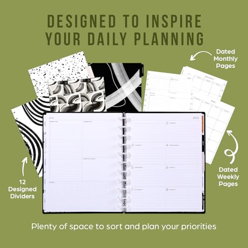 Image of Happy Planner Disc-Bound 12-Month Planner, Jan.-Dec. 2025 Daily, Weekly, and Monthly Planner, Big Size, Dashboard Layout, Modern Texture, 72 Pages, 12 Dividers, 2 Sticker Sheets, 8.5 inch x 11 inch