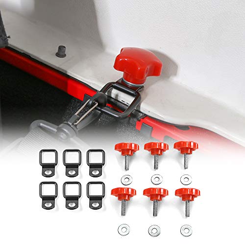 CheroCar Hard Top Quick Removal Fastener Thumb Screws Bolts Hardware Tie Down Anchor with Washers Kit for Jeep Wrangler Sports Sahara Freedom Rubicon X & Unlimited YJ TJ LJ JK JL 2 4Door(Red 6PACK) â€¦