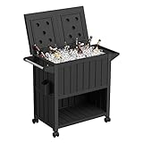Devoko 85 Quart Rolling Ice Chest Portable Movable Dining Cart Table Patio Cooler Ice Chest Cart...