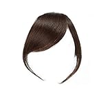 Dsoar Thick Side Bangs Clip in Real Human Hair Bangs Natural Clip on Side Bangs Straight Fringe Hair Extensions(Dark Brown Color,With Temples)
