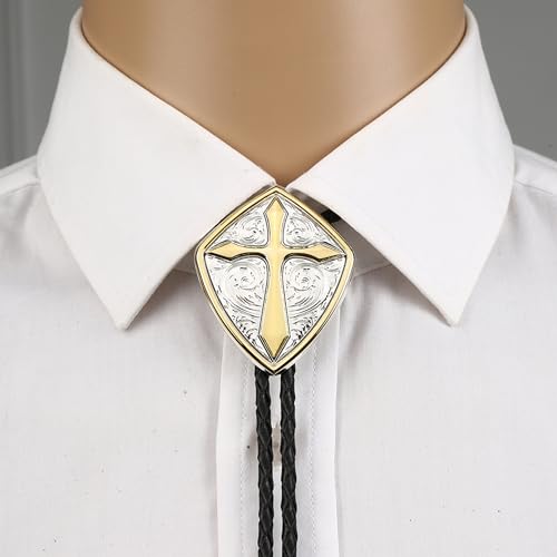 Image of Western Cowboy Bolo tie for Men Women Gold Silver Death Skull Moth Cross Bolo Tie Christmas Deer Rooster Wolf Necktie Gift