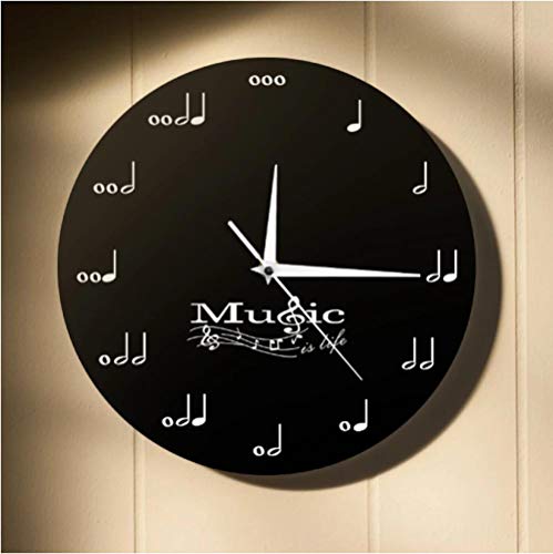 tyjsb La música es la Vida Reloj de Pared Inspirador Notas Musicales Reloj Musical Clave de Sol Stave Estudio de música Reloj de Pared Colgante Regalo de músico 30X30cm