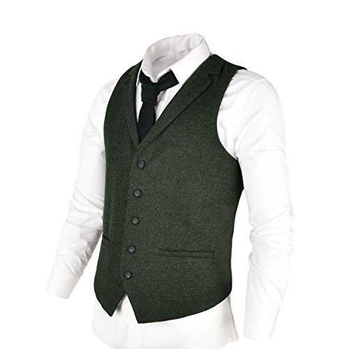 Voboom Mens Herringbone Tailored Collar Waistcoat Fullback Wool Tweed Suit Vest thumb #1