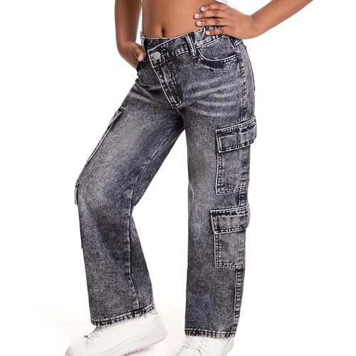Girls Baggy Jeans High Elastic Waistband Wide Leg Denim Pants Y2K Streetwear Comfortable with Pockets Casual Trendy4
