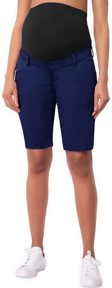 Hybrid & Company Women's Comfy Maternity Shorts | Soft stretch fabric, maternity support fit, Bermuda-length design, suitable for daily wear, travel, and casual comfort