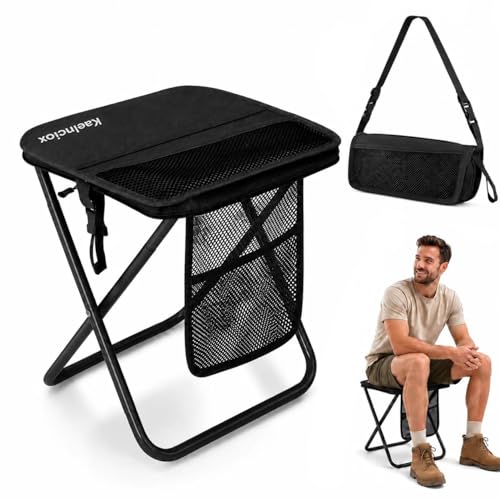 Kaelnciox Foldable Backpack Stool for Adults: 16 Extra Tall Portable Collapsible Stool 300 lbs Lightweight Folding Camping Stool with Shoulder Strap Mesh Pocket for Fishing/Camping/Outdoor Break