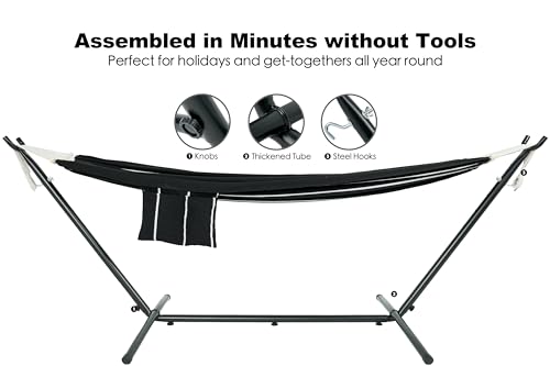 Image of GAFETE Double Hammocks with Stand for Outside, Max 600lbs, (Darkness)