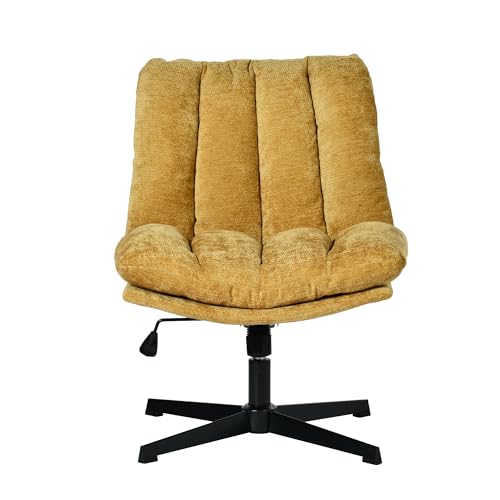 MEUBLE Cosy Sillón Giratoria 360° Butaca de Salón con Altura Ajustable Función de Inclinación Silla con Asiento Grueso Respaldo en Pana, Amarillo