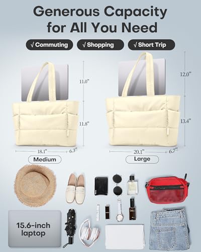 Image of HOTOR Puffer Tote Bag for Women, Multi-Pocket, Zippered