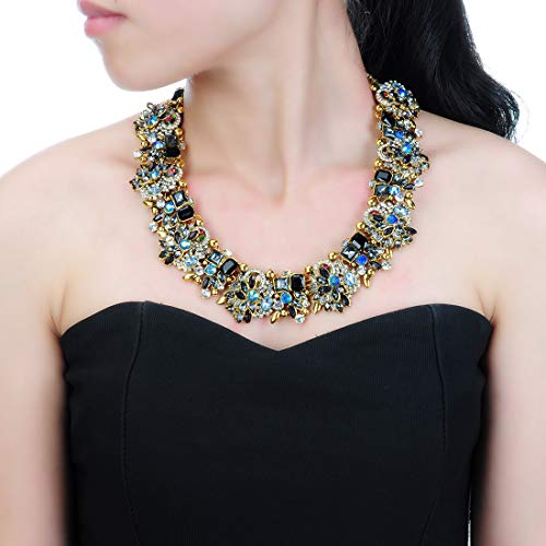 Crystal Rhinestone Statement Necklace, Vintage Chunky Chain Choker Collar Bib Statement Necklace Fashion Costume Jewelry Necklaces for Women2