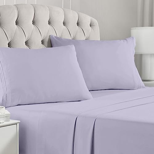 Image of Mellanni Queen Sheets Set - 4 PC Iconic Collection Bedding Sheets & Pillowcases - Luxury, Extra Soft, Cooling Bed Sheets - Deep Pocket up to 16" - Wrinkle, Fade, Stain Resistant (Queen, Lavender)