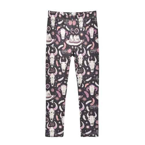 Wusikd Cow Skull Girls' Leggings Toddler Doodles Feathers Hearts Kids Yoga Pants Dance Active Tights 4T