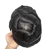 Peluca para hombre con clip, base monofásica con 4 clips, 130 densidades, pelo humano duradero, transpirable, para uso diario (17 x 9 cm, negro natural)