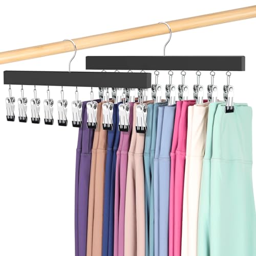 Legging Organizer for Closet, Pants Hangers with Clips Holds 20 Leggings, Jeans, Hats, Shorts, Socks, 360° Rotating Space Saving Hanging Clothes Organizer for Closet Organizers and Storage 2Pcs