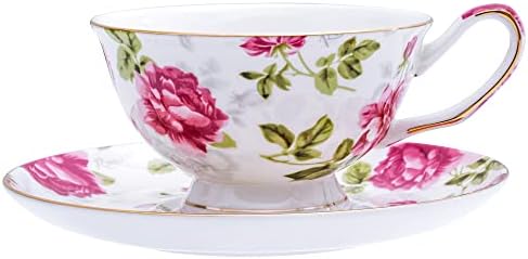 PMNING Tea cup and Saucer Set Royal Garden Style Tea Coffee Cup with Saucer 7 Ounces Bone China Teacup and saucer Set (Floral-3)