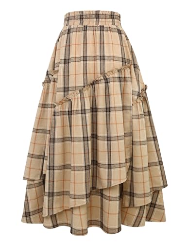 IDEALSANXUN Womens Long Plaid Skirts High Waisted A Line Renaissance Maxi Skirt with Pockets2