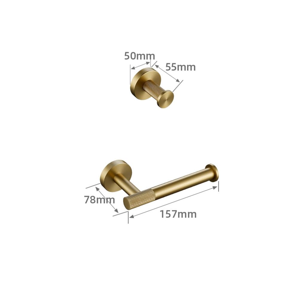 Slish Ele - Set di accessori da bagno in ottone spazzolato, barra porta asciugamani, gancio per accappatoio, porta carta, anello per asciugamani e scopino per WC, accessori per case moderne