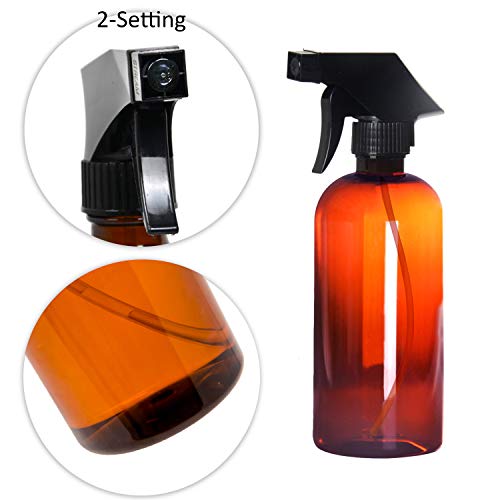 Youngever 5 Pack Empty Amber Plastic Spray Bottles, 16 Ounce Refillable Container for Essential Oils, Cleaning Products, or Aromatherapy, Trigger Sprayer with Mist and Stream Settings3