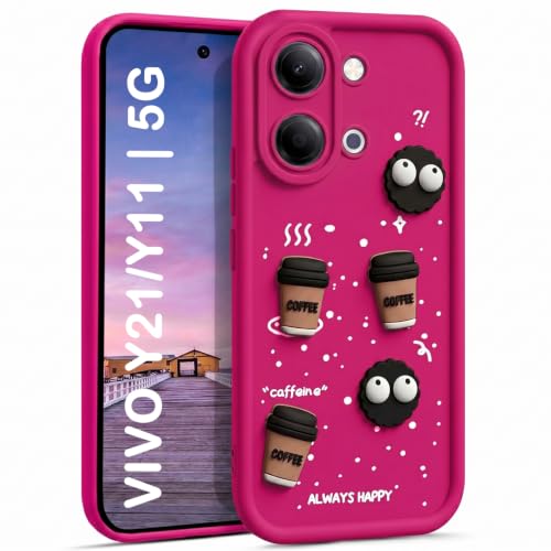 Image of TRUEUPGRADE Back Case Cover Compatible for Vivo Y21 / Vivo Y11 5G|Cute Fun Cartoon 3D Ball | Coffee Silicone Case | Camera Protection | Body Protection | Shock Proof |Color Pink