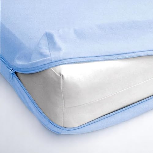 Super Mundo - Funda de colchón con Cremallera, Protector de colchón, Transpirable antiacaros Absorbente (Azul, Cama 135 x 190/200 cm)