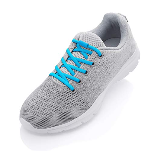 ALPHAPACE Pace Locks mit Metal Caps - 5mm breite elastische Schnürsenkel ohne binden, Slip-on Schnellverschluss aus Metall für Sport, Jugend & ältere Menschen, 100 cm, 1-Paar in Blau/Blau Cover