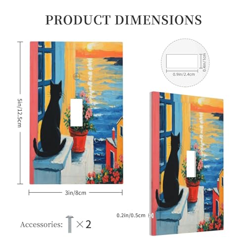 Decorative Switch Covers Plate Vintage Oil Painting Style Black Cat Sea Flowers 1 Gang Wall Plate Oversized Single Toggle Wall Cover Plate Jumbo Electrical Light Switch Plate Faceplate