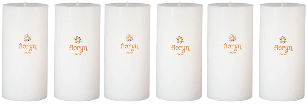 Floryn Decor® Paraffin Wax Pillar Candle (Set of 6, 3 X 6 Inch, White) | Dripless | Smokeless | Unscented | Burning time- 60 hrs | Hand Poured | Christmas Candle