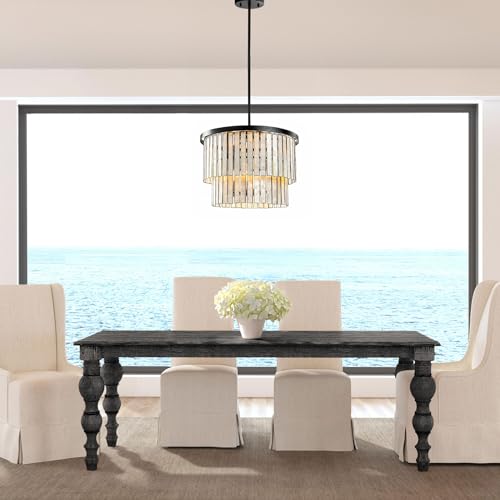 ALOADECOR 5-Light W20 Farmhouse Coastal Capiz Seashells Chandelier in Matte Black with Rectangular Shells Panes Adjustable Hanging Light for Dining Room Living Room - Image 7