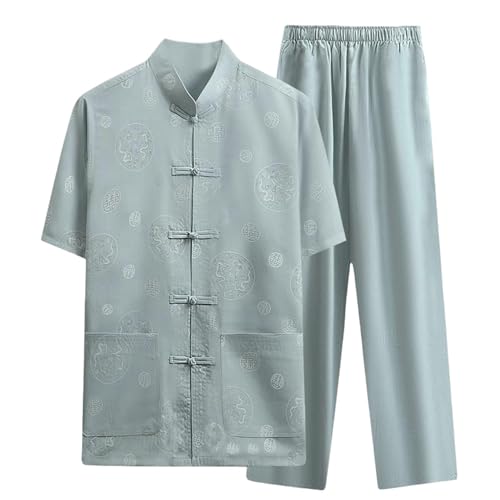 Costume d'été homme en coton et lin style chinois ensemble beige à manches courtes léger